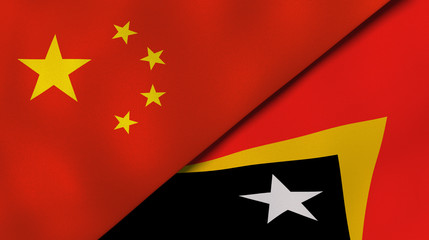 The flags of China and East Timor. News, reportage, business background. 3d illustration