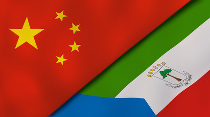 The flags of China and Equatorial Guinea. News, reportage, business background. 3d illustration