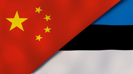 The flags of China and Estonia. News, reportage, business background. 3d illustration