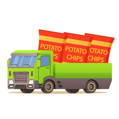 Food delivery truck potato chip packaging.Car illustration vector.