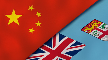 The flags of China and Fiji. News, reportage, business background. 3d illustration