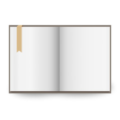 blank open book cover mockup on white background.