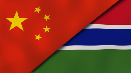 The flags of China and Gambia. News, reportage, business background. 3d illustration
