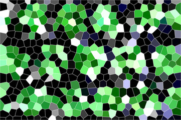 mosaico formado a partir de una textura formada por circulos verdes sobre fondo negro