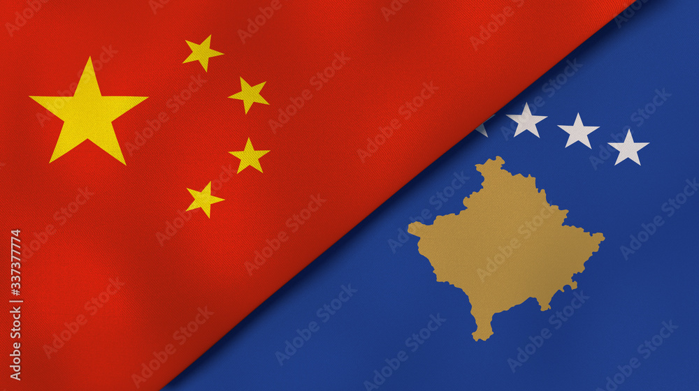 Wall mural the flags of china and kosovo. news, reportage, business background. 3d illustration