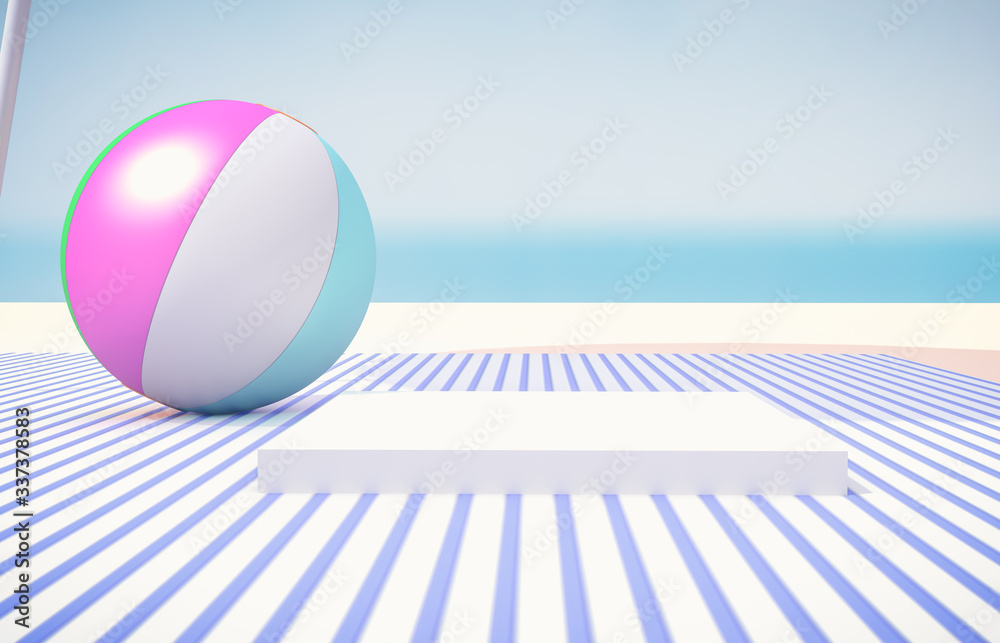 Fototapete natural summer beach backdrop with white cube box for product display. abstract 3d summer scene. sea
