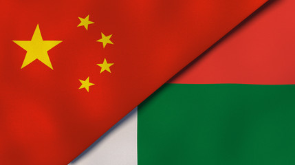 The flags of China and Madagascar. News, reportage, business background. 3d illustration