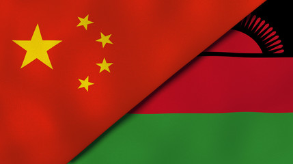The flags of China and Malawi. News, reportage, business background. 3d illustration