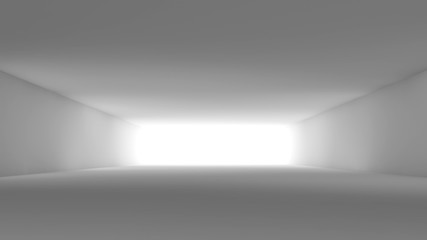 Empty white corridor perspective, abstract interior 3 d