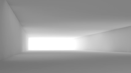 Empty white corridor interior, abstract background, 3d