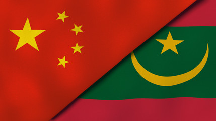 The flags of China and Mauritania. News, reportage, business background. 3d illustration