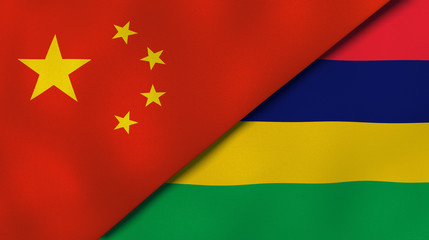 The flags of China and Mauritius. News, reportage, business background. 3d illustration