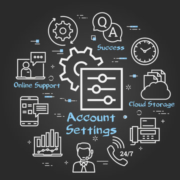 Vector black concept of online support - account settings icon