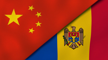 The flags of China and Moldova. News, reportage, business background. 3d illustration