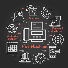 Fototapeta na wymiar Vector black concept of online support - fax machine icon