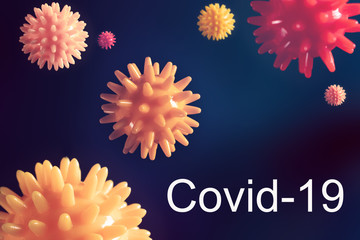 Concept of the coronavirus epidemic on a gray background with the image of the virus.