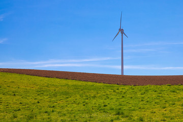 wind turbine on a green field