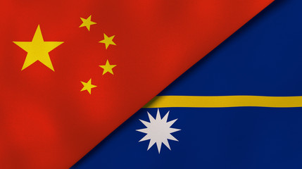 The flags of China and Nauru. News, reportage, business background. 3d illustration