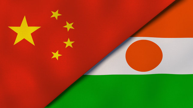 The flags of China and Niger. News, reportage, business background. 3d illustration