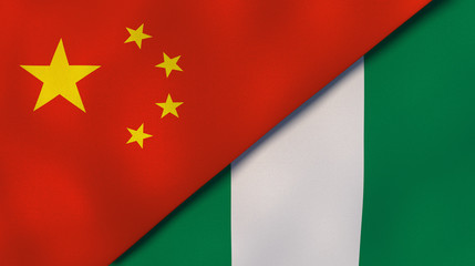 The flags of China and Nigeria. News, reportage, business background. 3d illustration