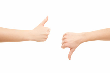 Two women arms thumbs up, thumbs down