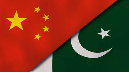 The flags of China and Pakistan. News, reportage, business background. 3d illustration