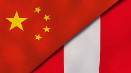 The flags of China and Peru. News, reportage, business background. 3d illustration