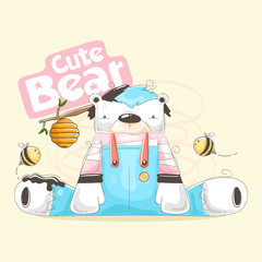 cute bear with beehive , kid design