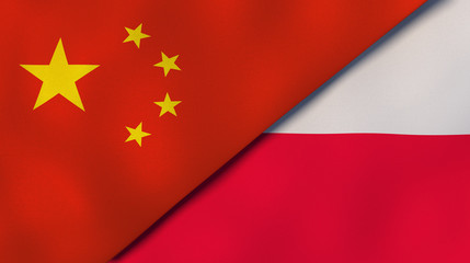 The flags of China and Poland. News, reportage, business background. 3d illustration
