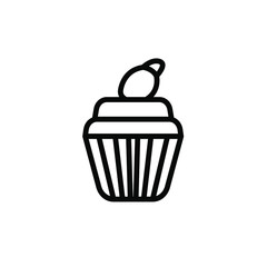 Cupcake Icon Vector Design Emblem Isolated Illustration , Template Logo Design Simple Food Business Bakery , Holiday Party Birthday . Outline Solid Background White

