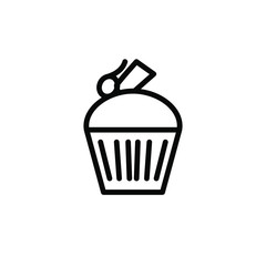 Cupcake Icon Vector Design Emblem Isolated Illustration , Template Logo Design Simple Food Business Bakery , Holiday Party Birthday . Outline Solid Background White
