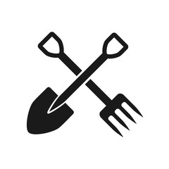crossing fork and shovel icon vector logo template