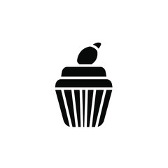 Cupcake Icon Vector Design Emblem Isolated Illustration , Template Logo Design Simple Food Business Bakery , Holiday Party Birthday . Outline Solid Background White
