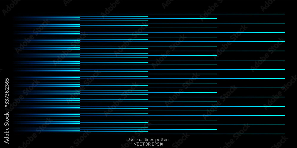 Poster Vector light motion lines faded pattern in blue green colors isolated on black background for concept of speed, fast, technology, digital.