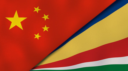 The flags of China and Seychelles. News, reportage, business background. 3d illustration