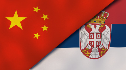 The flags of China and Serbia. News, reportage, business background. 3d illustration