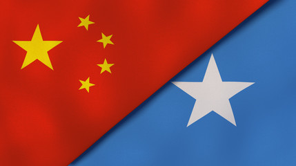The flags of China and Somalia. News, reportage, business background. 3d illustration