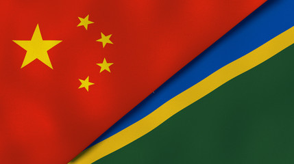 The flags of China and Solomon Islands. News, reportage, business background. 3d illustration