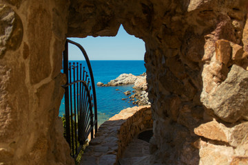 view through the window in the fortress wall of the Mediterranean Sea