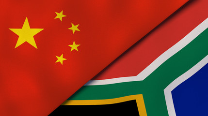 The flags of China and South Africa. News, reportage, business background. 3d illustration