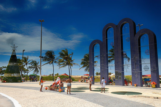 Aracaju, Sergipe , Brazil -14/12/2019:Christmas tree near the beach Atalaia
