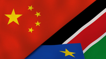 The flags of China and South Sudan. News, reportage, business background. 3d illustration