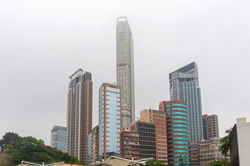 Fototapeta na wymiar Hong Kong Kowloon Skyscrapers in Fog Weather