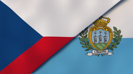 The flags of Czech Republic and San Marino. News, reportage, business background. 3d illustration