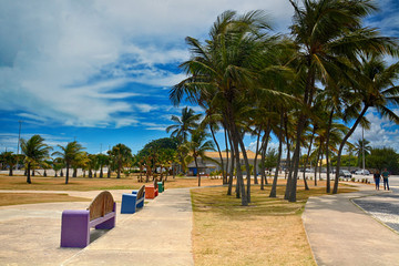 the brazilian beach Orla de Atalaia in the capital, Aracaju, Sergipe , Brazil - obrazy, fototapety, plakaty