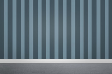 Striped wallpaper and grey floor in room