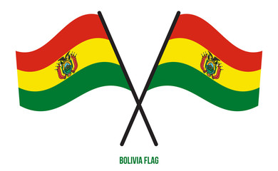 Two Crossed Waving Bolivia Flag On Isolated White Background. Bolivia Flag Vector Illustration