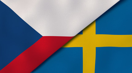 The flags of Czech Republic and Sweden. News, reportage, business background. 3d illustration