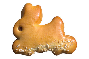 Fototapeta premium Gebackener Osterhase vor weißem Hintergrund