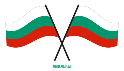 Two Crossed Waving Bulgaria Flag On Isolated White Background. Bulgaria Flag Vector Illustration